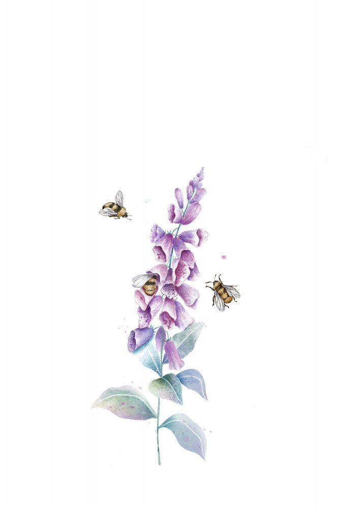 Abejas y flores en acuarela de Xuan Thai