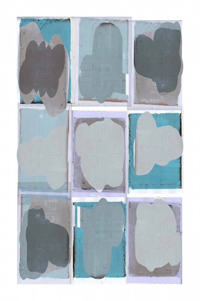 Formas abstractas en tonos grises y azules de cartissi