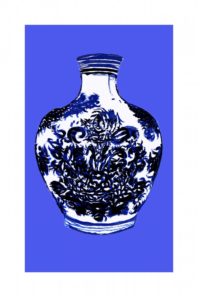Jarrón azul y blanco de cartissi
