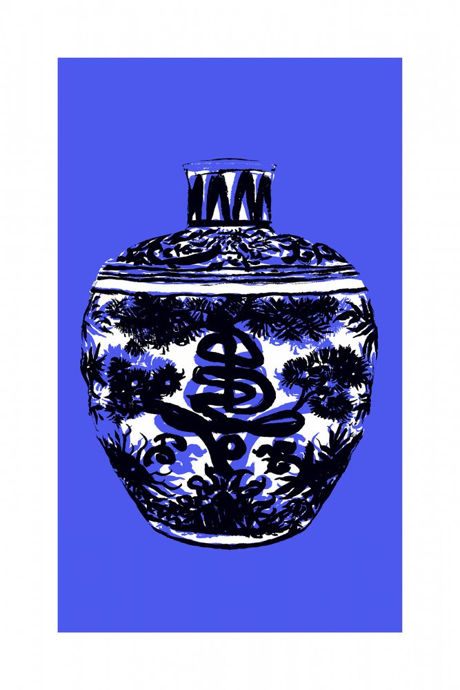 Jarrón chino de porcelana azul de cartissi