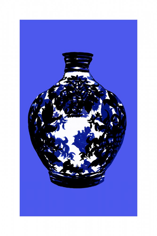 Elegante jarrón azul con motivos florales de cartissi