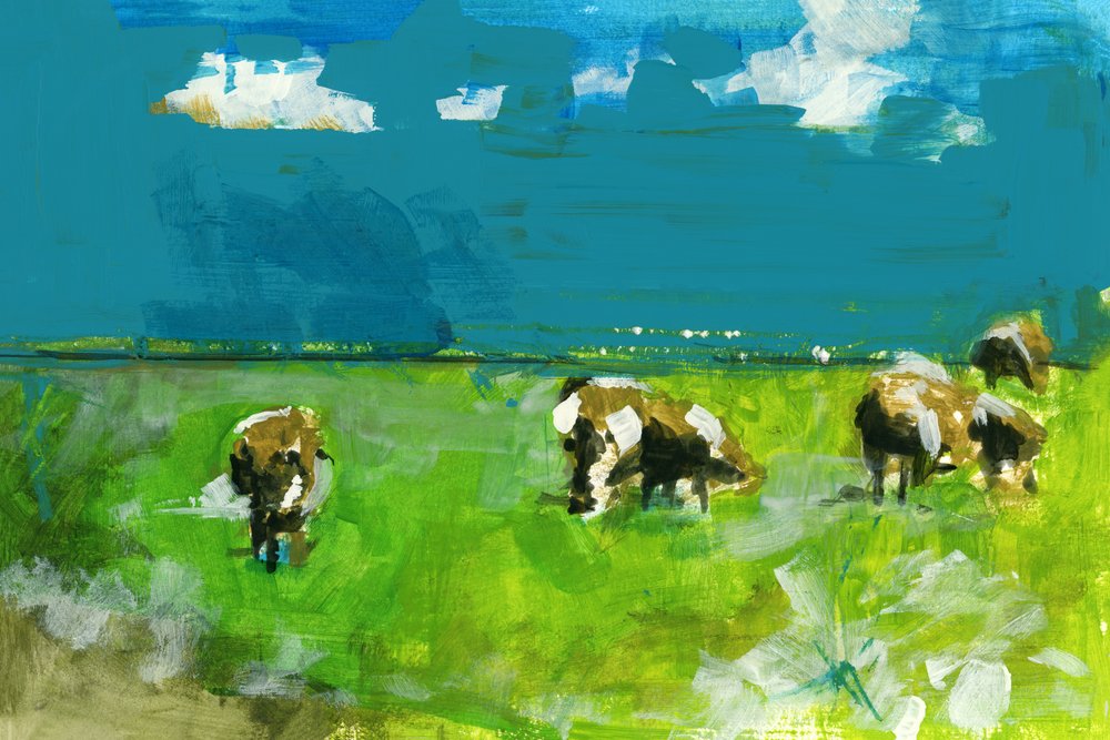 Paisaje con vacas pastando de cartissi