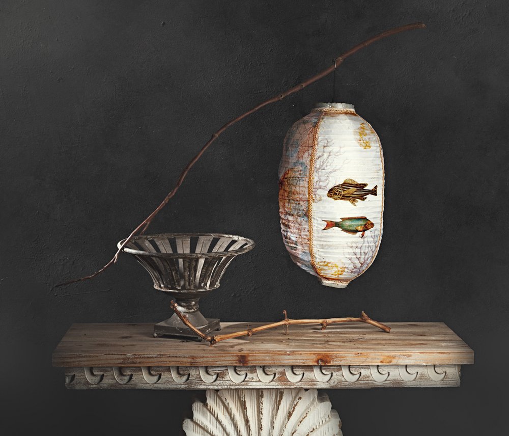 Naturaleza muerta con farol asiático de chenyi wang