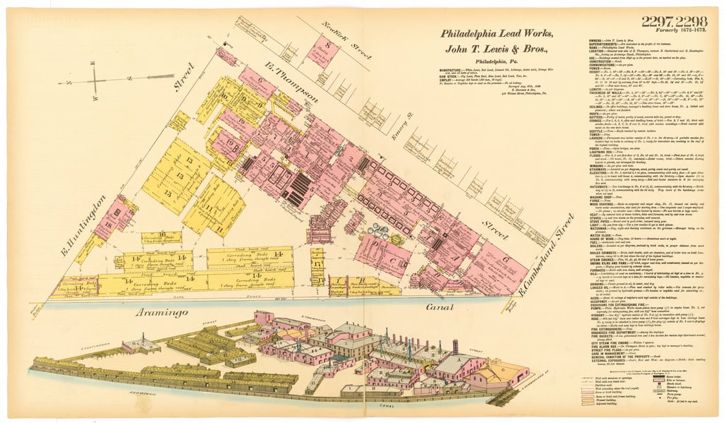 Mapa de Filadelfia Lead Works, 1889 American School