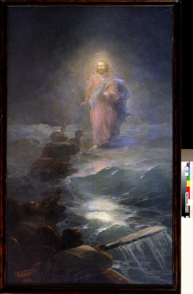 Jesús caminando sobre las aguas (Jesús camina sobre el agua). Pintura
