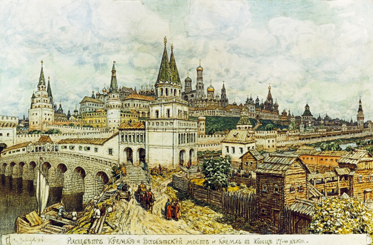 Puente de Todos los Santos y el Kremlin de Moscú a Fines del Siglo XVII de Unknown