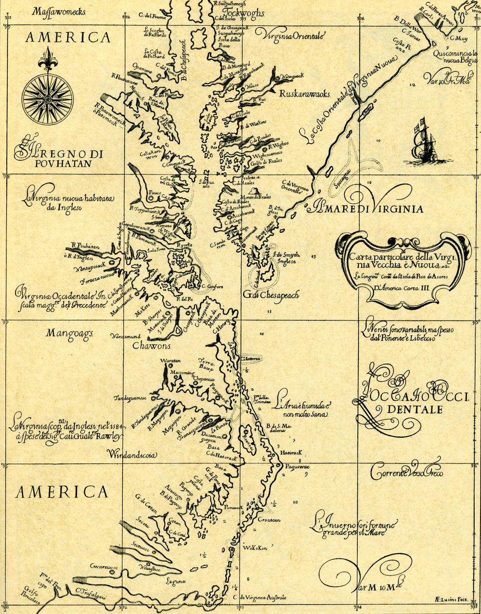 Mapa de la Vieja y Nueva Virginia, 1646-47 de Unknown