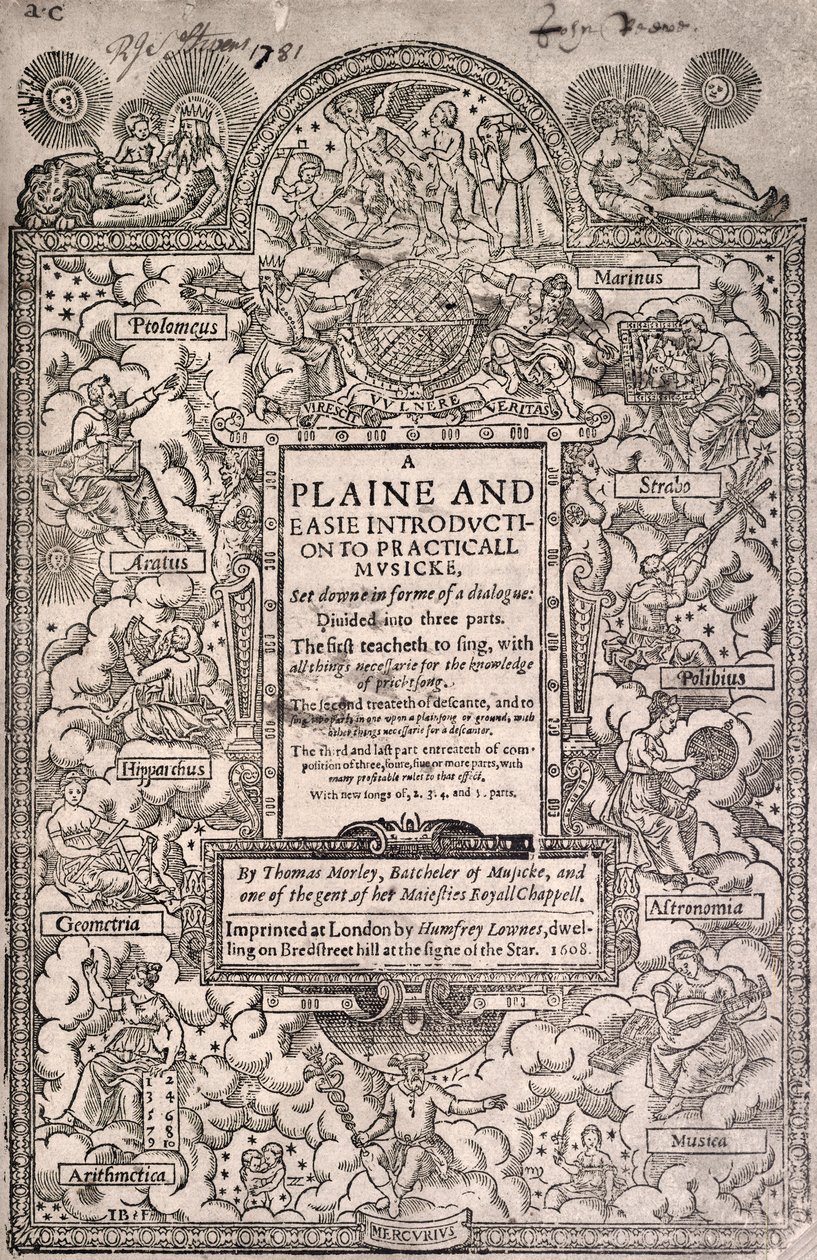 Morley, música práctica, 1608, portada de Unknown