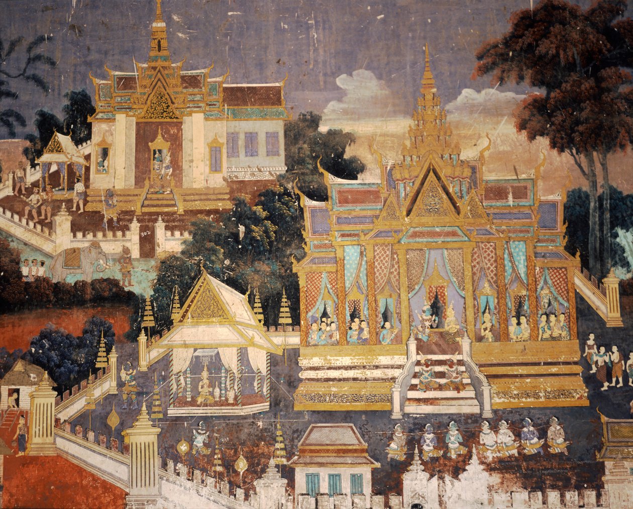Pintura mural del Palacio Real, Phnom Penh, Camboya, dentro del templo Pagoda de Plata de Unknown