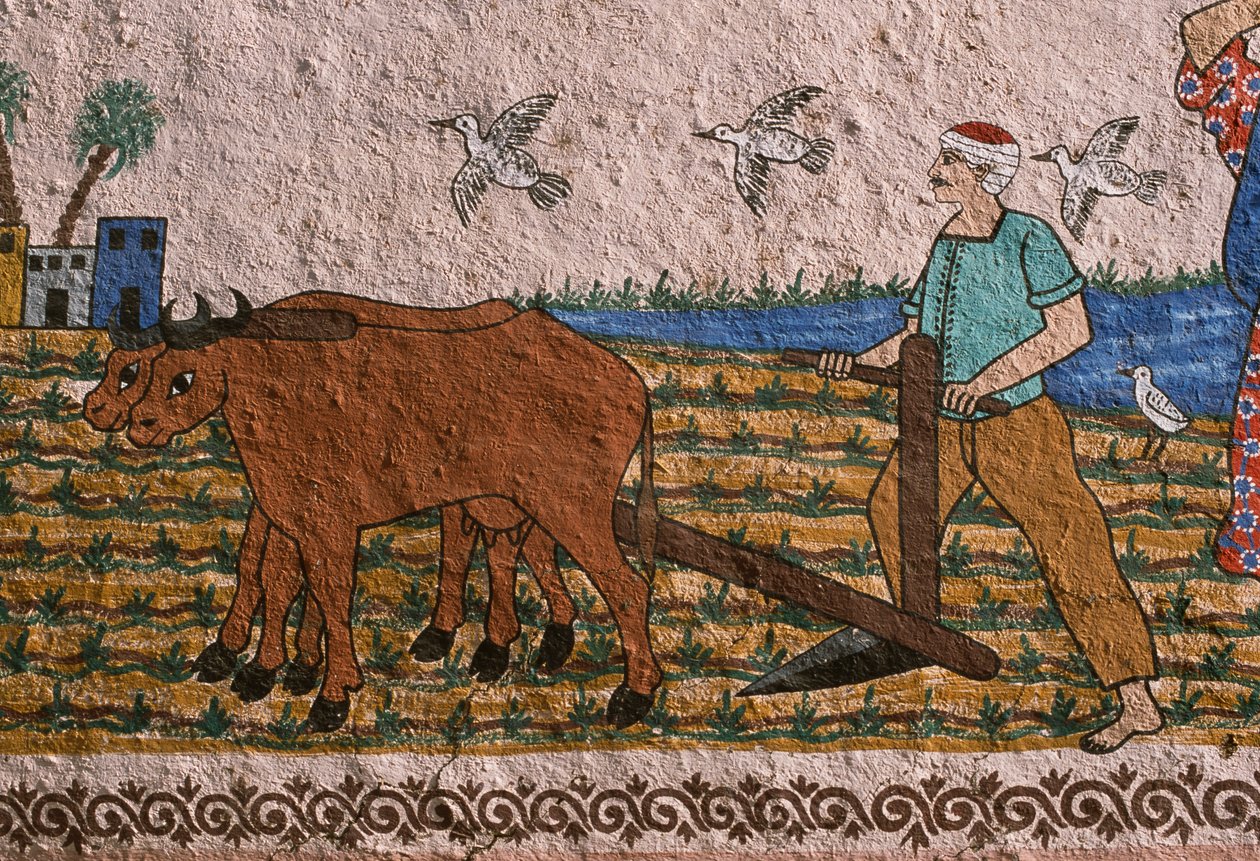 Pared pintada que representa a un labrador, orilla oeste, Luxor de Unknown