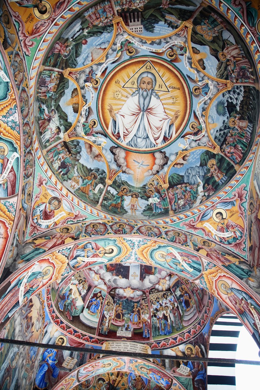 Pinturas de Zahari Zograf en las paredes exteriores del Monasterio de Rila, Blagoevgrad, Bulgaria de Unknown