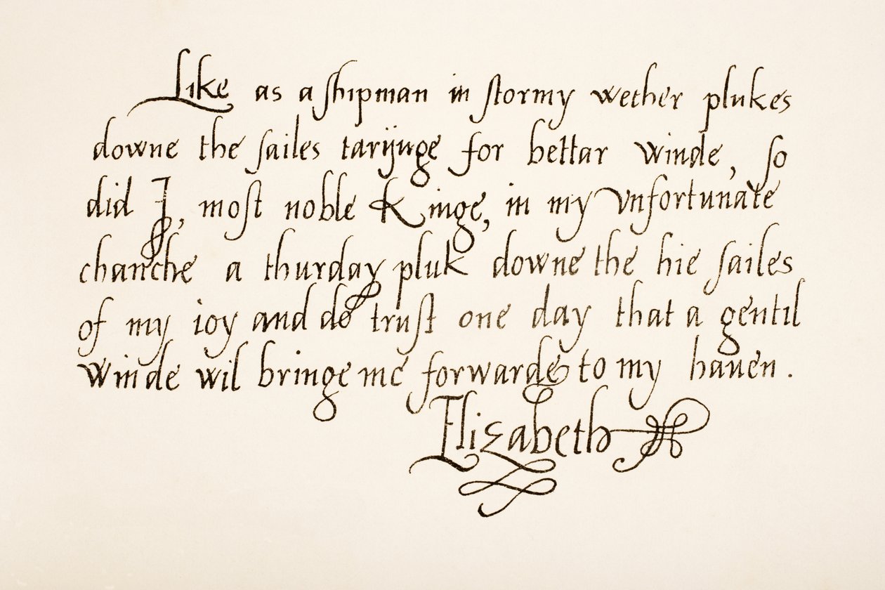 Reina Isabel I de Inglaterra, 1533 - 1603. Muestra de caligrafía. de Unknown