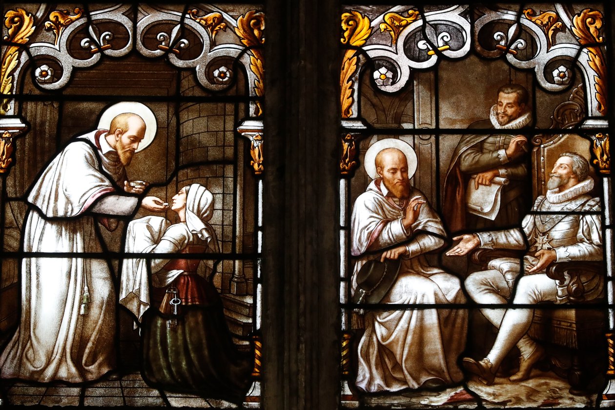 Iglesia de Saint Nizier, vidriera, San Francisco de Sales por Claudius Lavergne (1815-1887), Lyon, Francia de Unknown