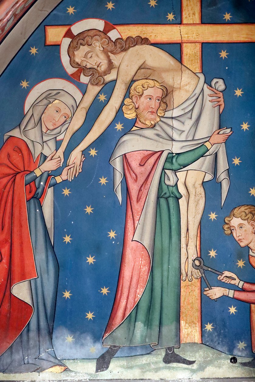 Iglesia Protestante Saint-Pierre-le-Jeune, Pasión de Cristo, Jesús es bajado de la cruz, Fresco, Estrasburgo, Francia de Unknown