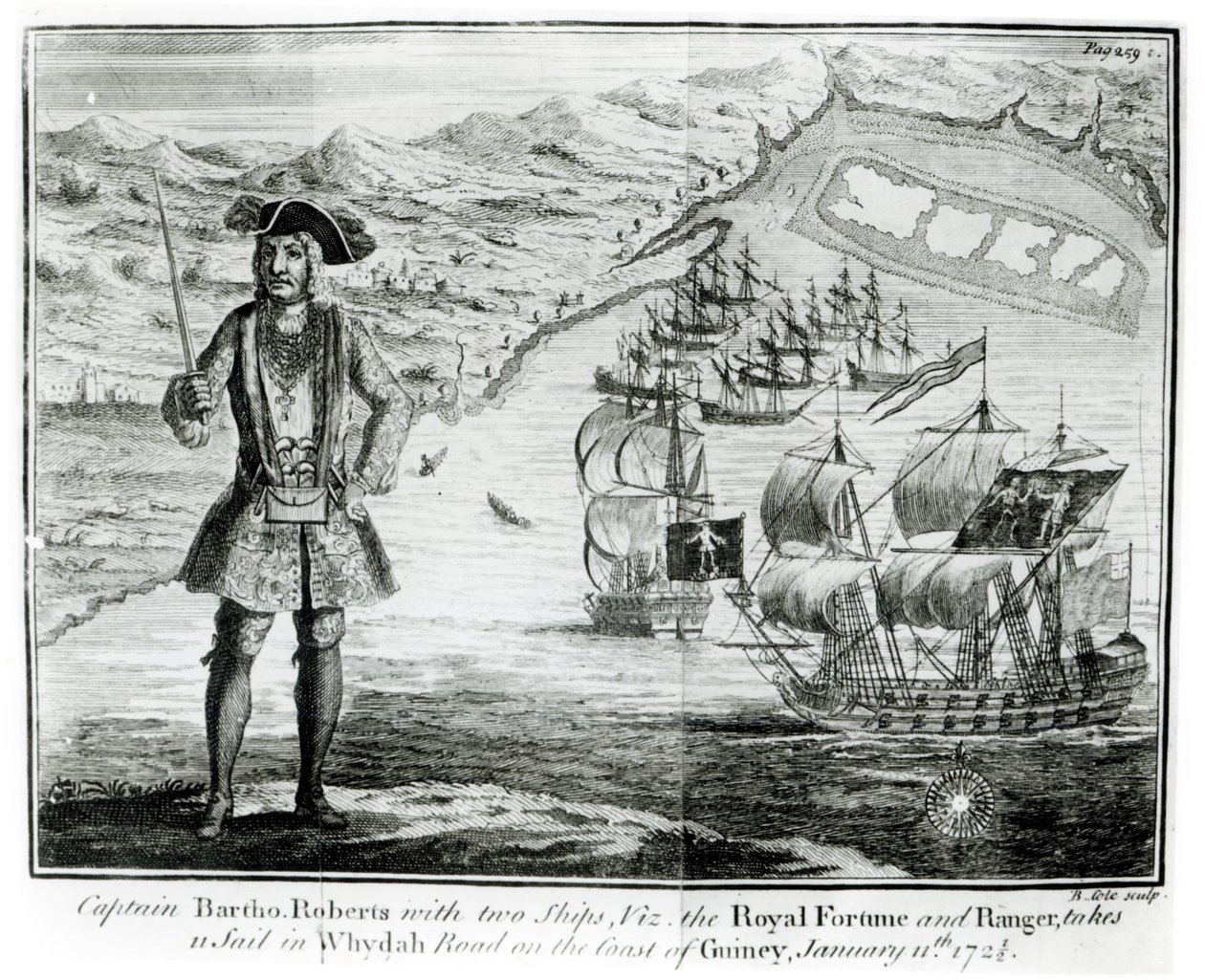 Capitán Bartholomew Roberts (1682-1722) con dos barcos, el 