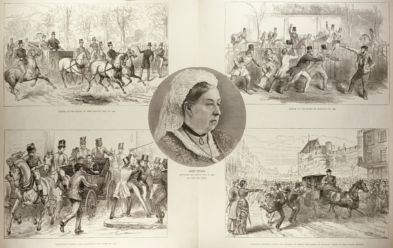 Ilustraciones de ataques a la Reina Victoria, de 