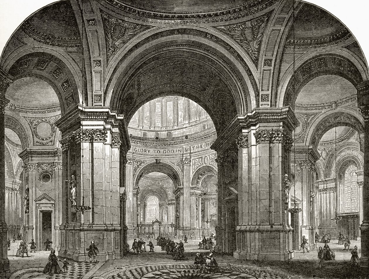 Interior de la nave de la Catedral de San Pablo, mirando al este, como habría sido según el primer diseño de Wren, de 