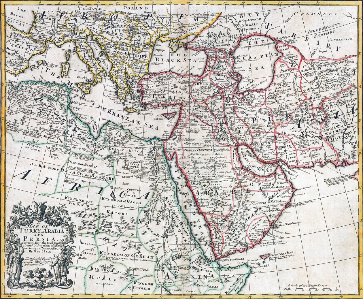 Mapa de Turquía, Arabia y Persia, después de Guillaume de L