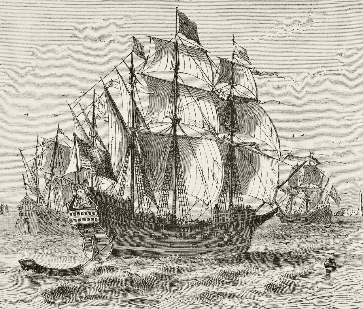 El buque de guerra inglés Harry Grace A Dieu, construido en 1513, de 