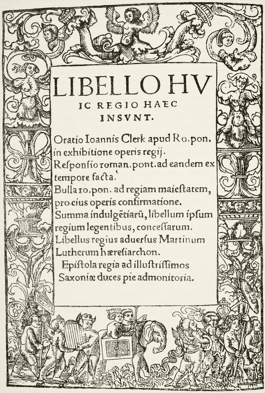 Página de título de la Defensa de los Siete Sacramentos del Rey Enrique VIII, impresa por Richard Pynson en 1521, de 