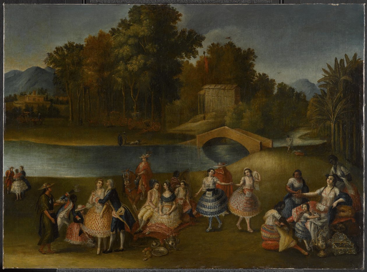 Una compañía alegre en las orillas del río Rímac, 1785-1800 de Lima School