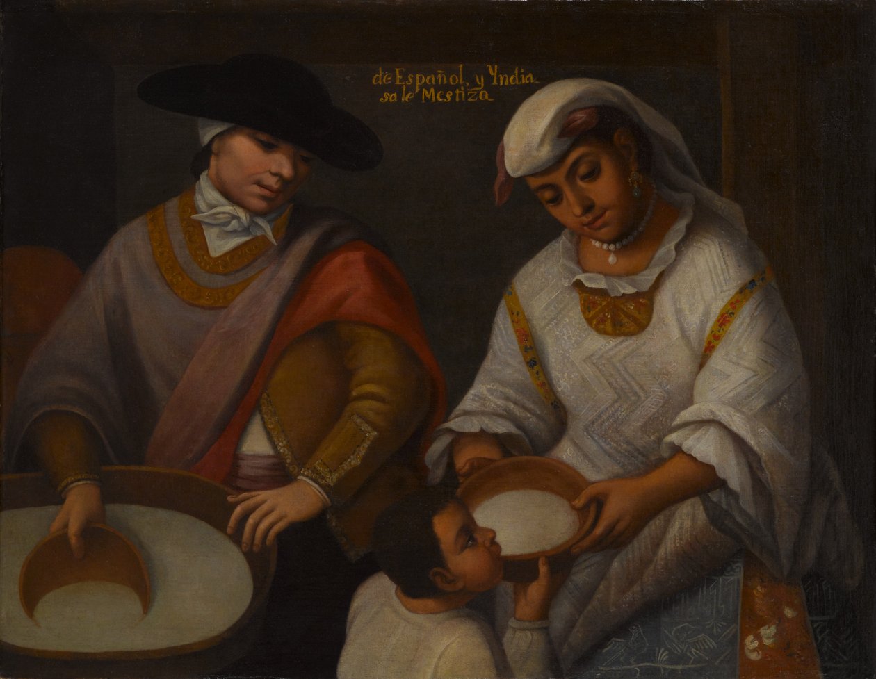 De español y india sale mestizo, principios del siglo XVIII de Mexican School