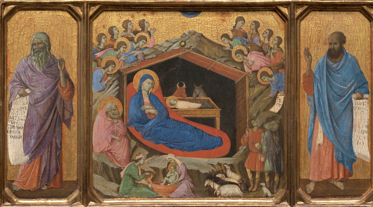 La Natividad con los profetas Isaías y Ezequiel de Duccio di Buoninsegna