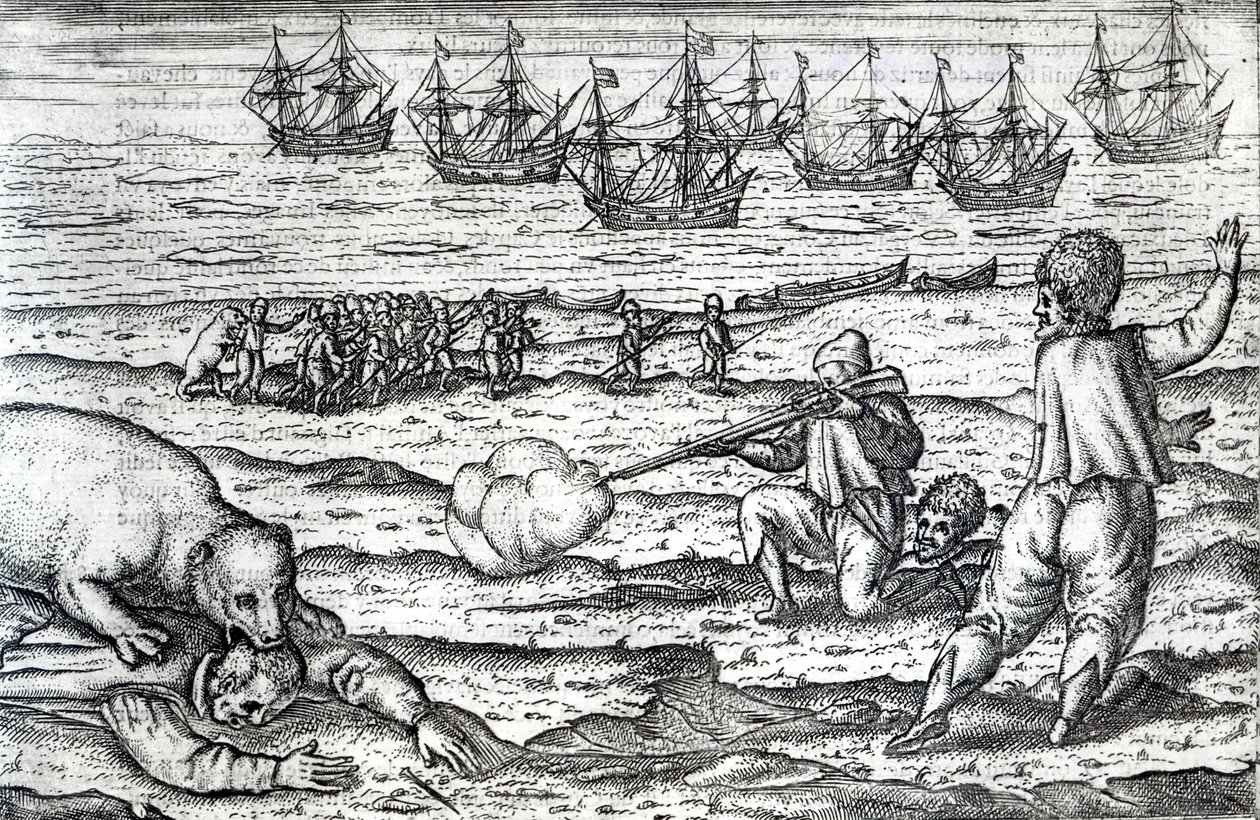 Marineros atacados por osos polares, ilustración de 