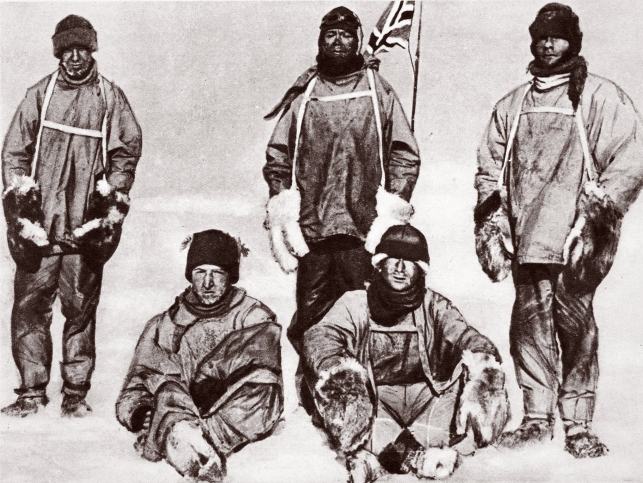 Scott, Wilson, Oates, Bowers y Evans en el Polo Sur, 18 de enero de 1912 de English Photographer