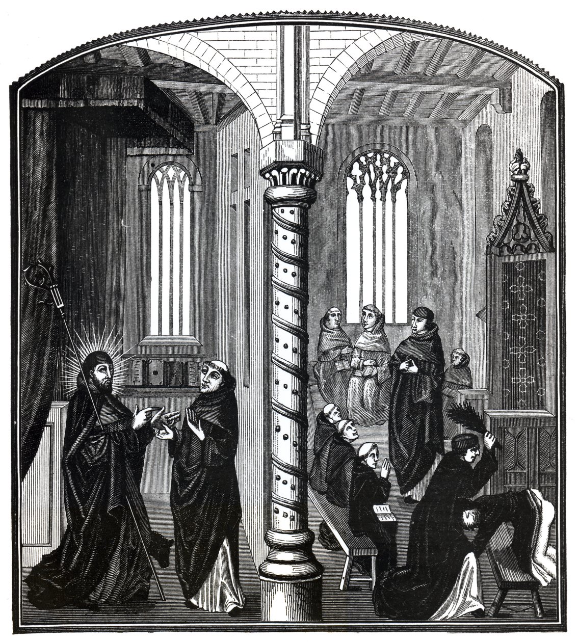 Una azotaina en una escuela de monjes mendicantes, de Ms.21,252, ilustración de 