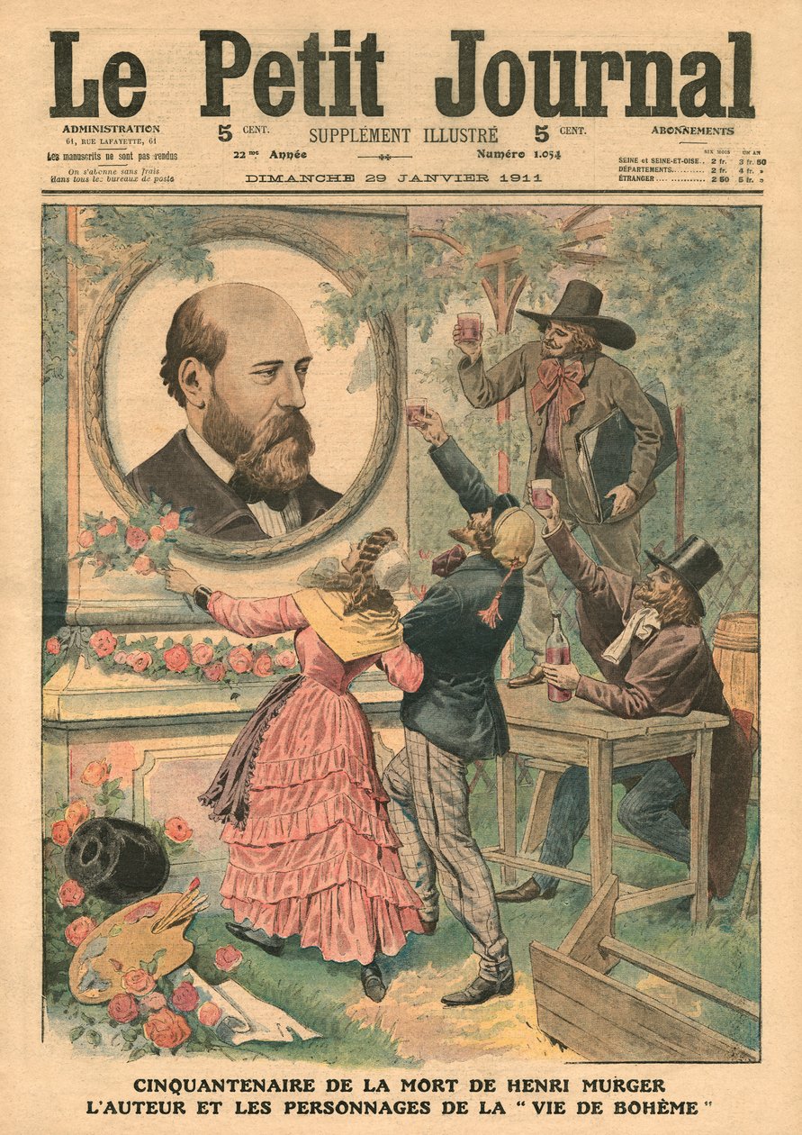 Quincuagésimo aniversario de la muerte de Henri Murger, el autor y los personajes de 