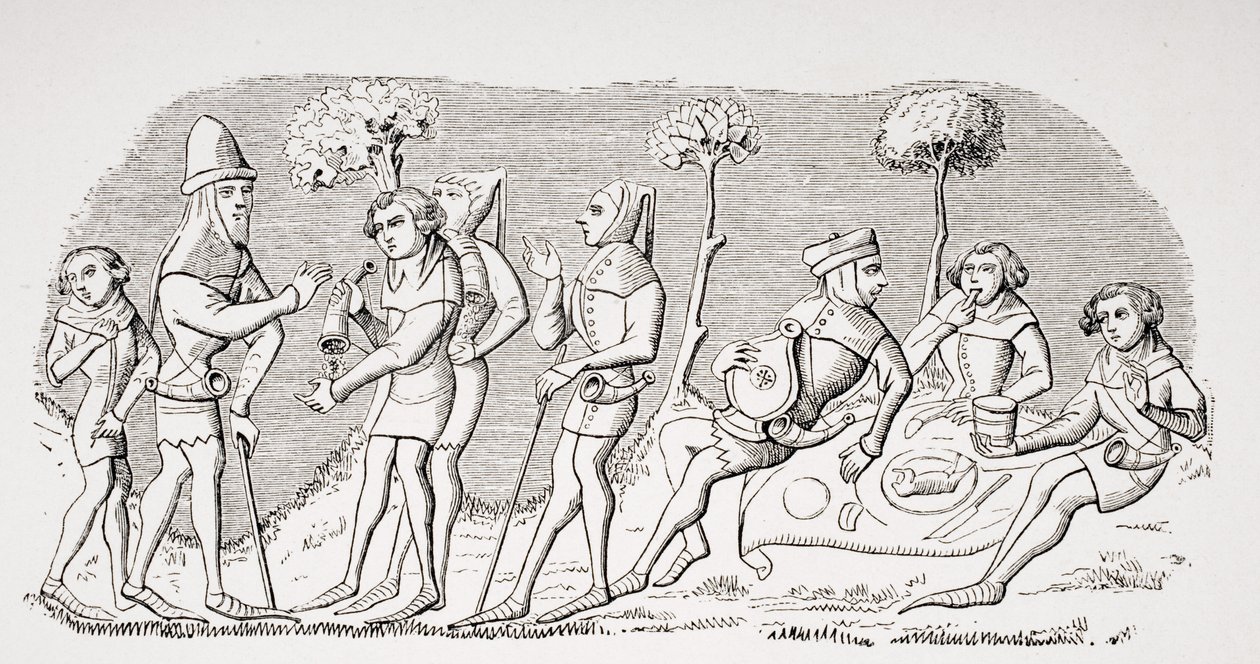 Comida de Caza, reproducción de una miniatura en el manuscrito del siglo XIV 