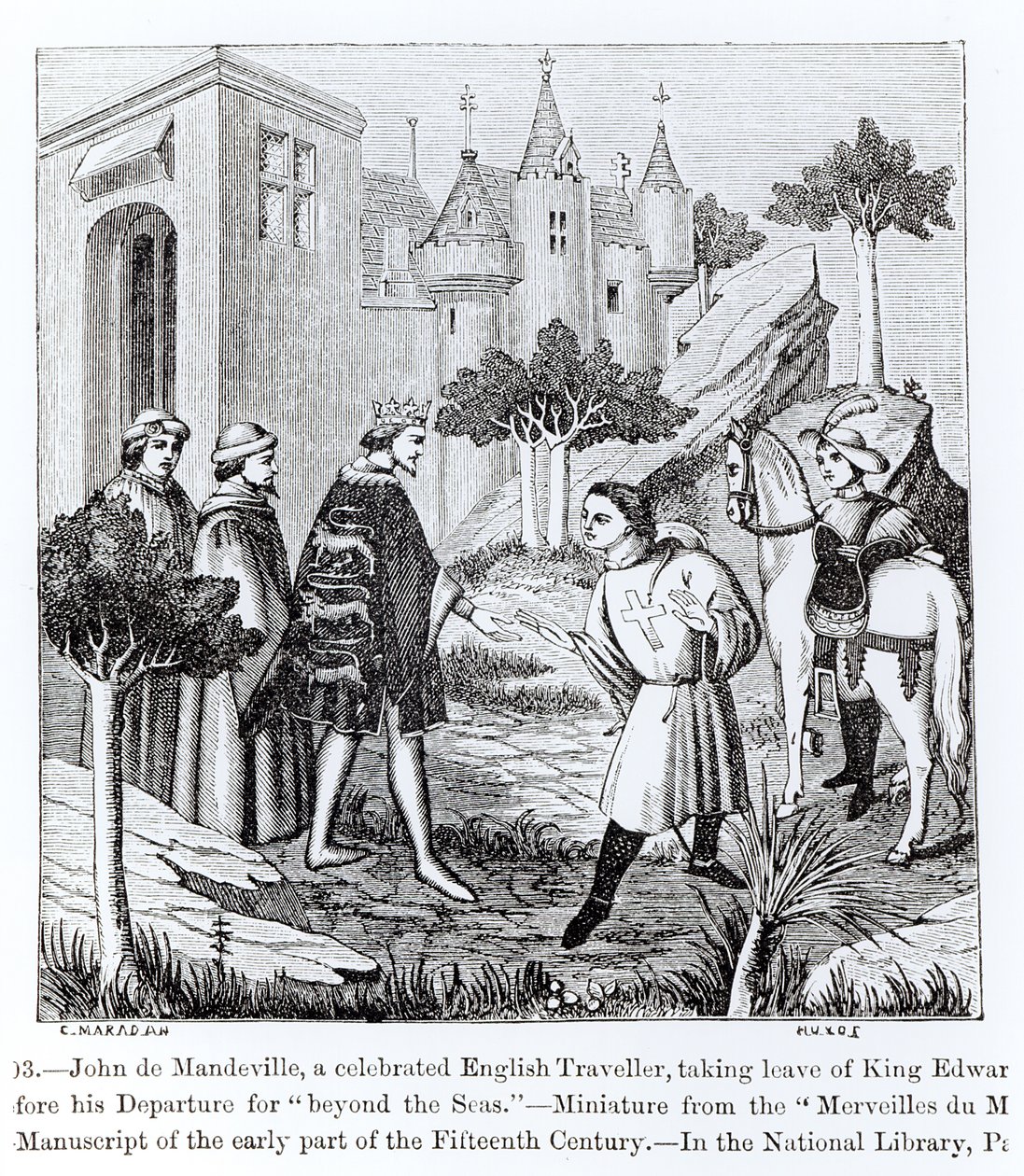 John de Mandeville despidiéndose del Rey Eduardo III antes de su partida, de 