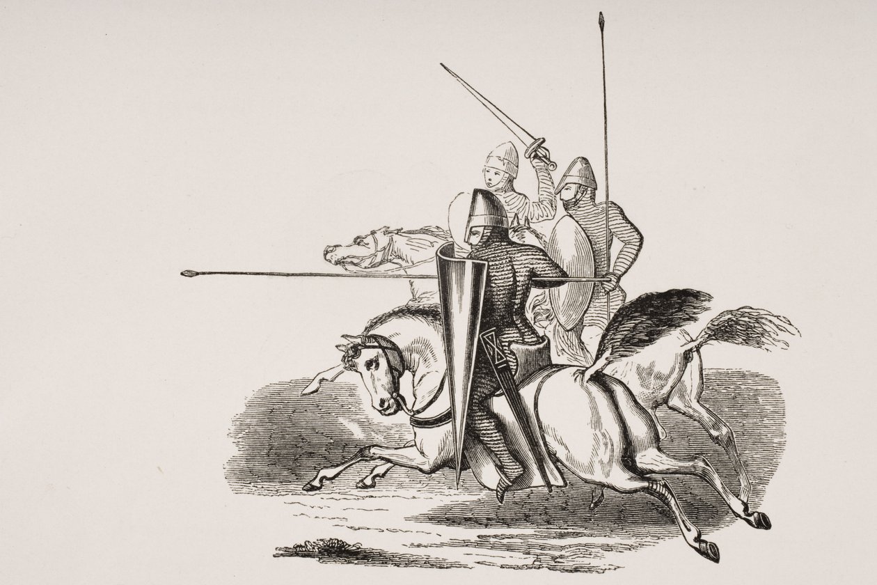 Caballeros y Hombres de Armas en el Reinado de Luis el Gordo, después de una miniatura en un Salterio del siglo XII, de 