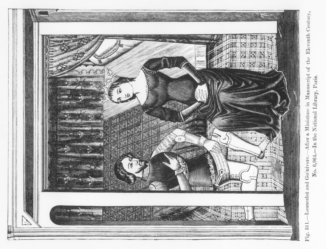 Lancelot y Ginebra, de un manuscrito que contiene la Leyenda Artúrica, ilustración de 