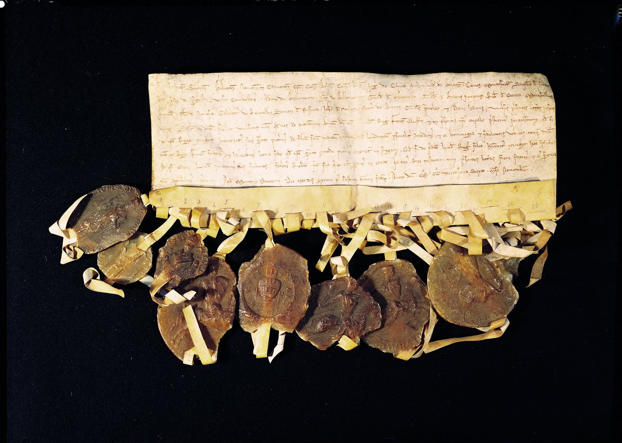 Carta de los prelados y barones del rey prometiendo a Luis VIII (1187-1226) que reconocerán a su hijo, Luis de Francia, como rey después de su muerte, 3 de noviembre de 1226 de French School