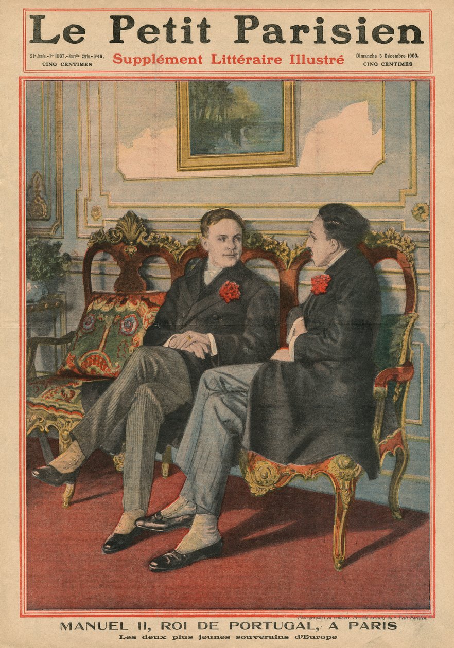 Manuel II, Rey de Portugal, en París con Alfonso XIII, Rey de España, los dos soberanos más jóvenes de Europa, ilustración de portada de 