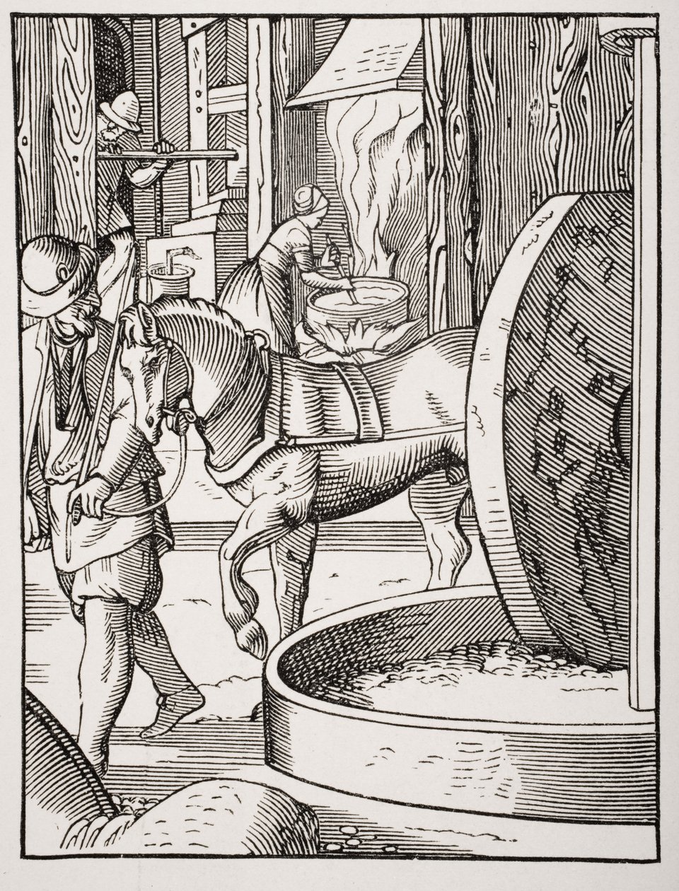 Fabricación de aceite, según una ilustración del siglo XVI dibujada y grabada por Jost Amman, de 