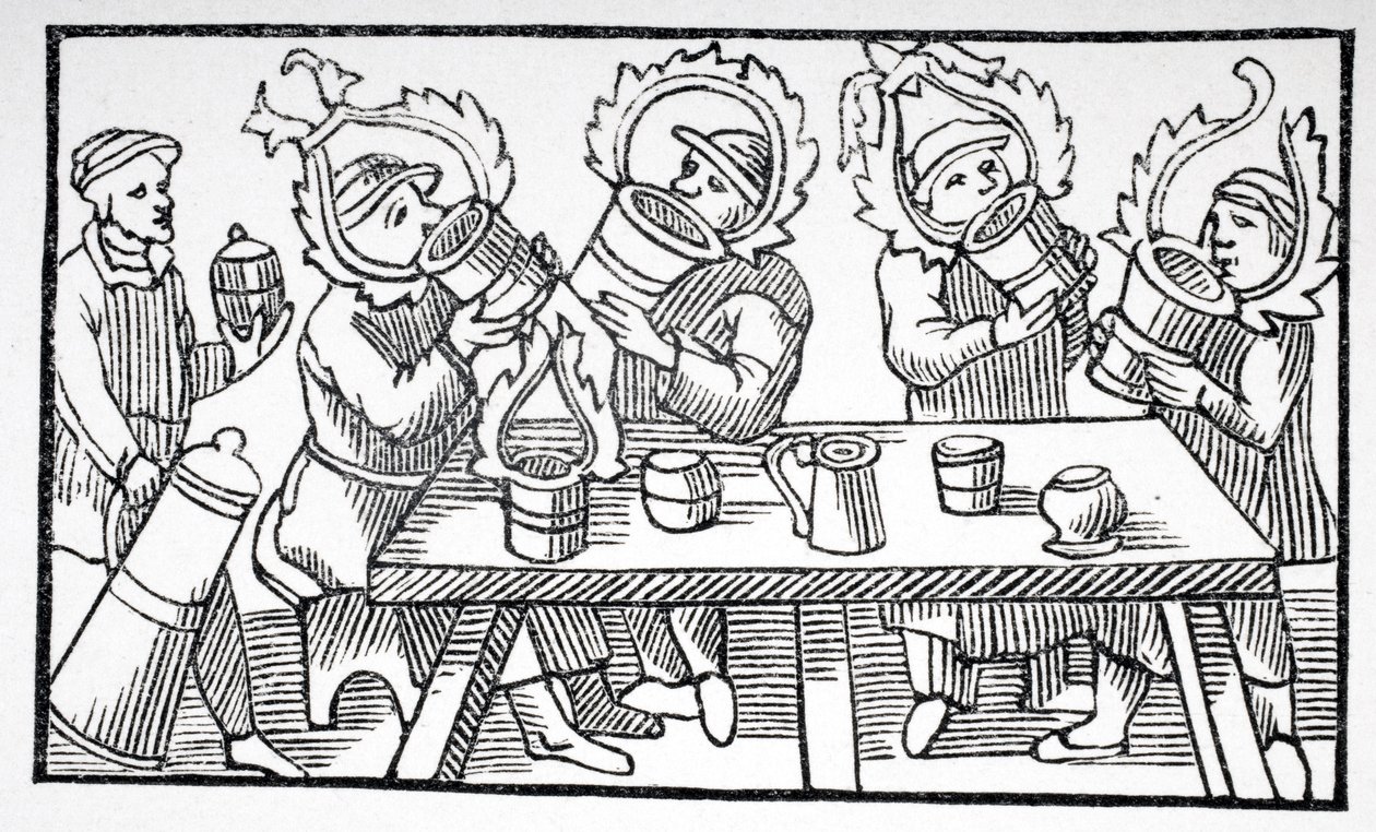 Hombres bebiendo, ilustración de 