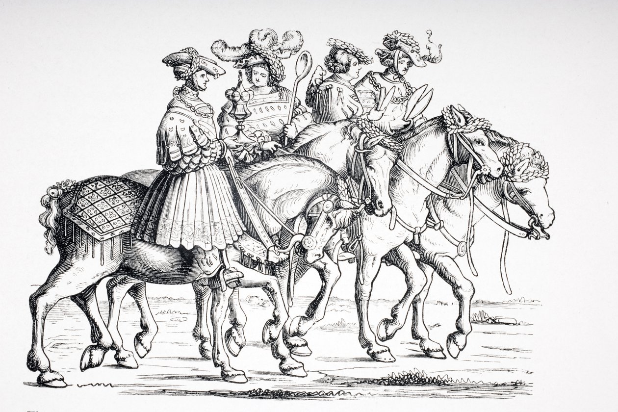 Oficiales de la Mesa y de la Cámara de la Corte Imperial de Maximiliano I, después de un grabado de 1512 en 