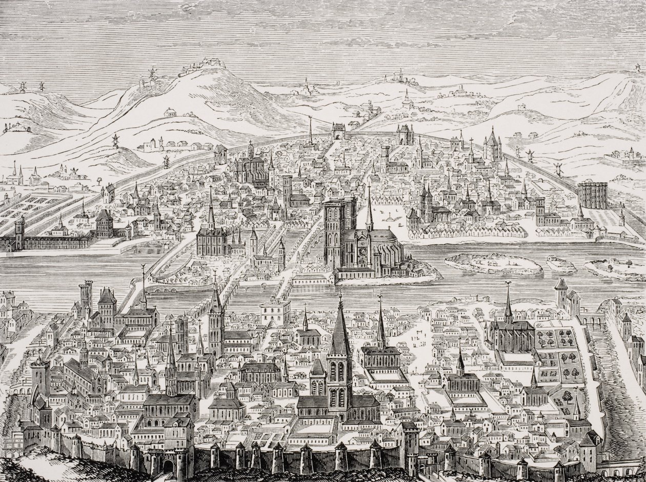 Vista en perspectiva de París, facsímil de una placa de cobre por Leonard Gaultier (1561-1641) 1607, de 