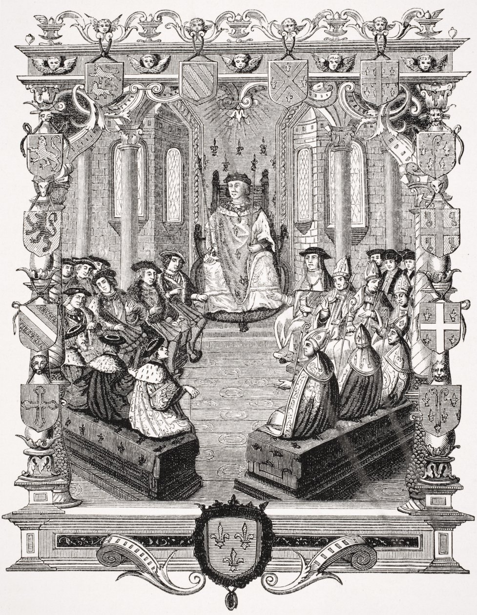 El juicio civil de Carlos de Borbón (1490-1527) ante los pares de Francia, 1523, después de un grabado en 