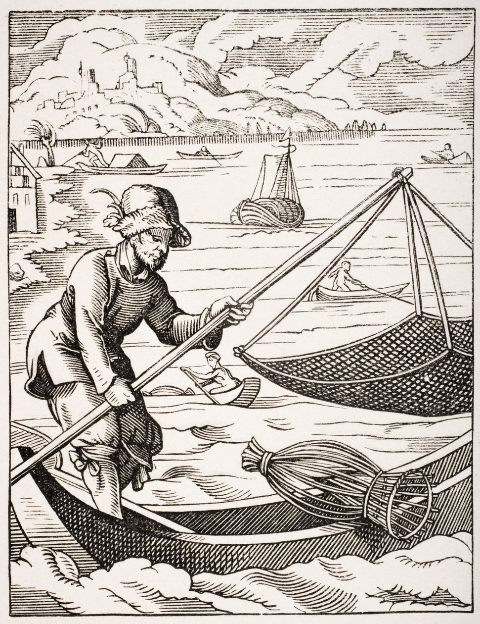 El pescador del río, después de una ilustración del siglo XVI dibujada y grabada por Jost Amman de 
