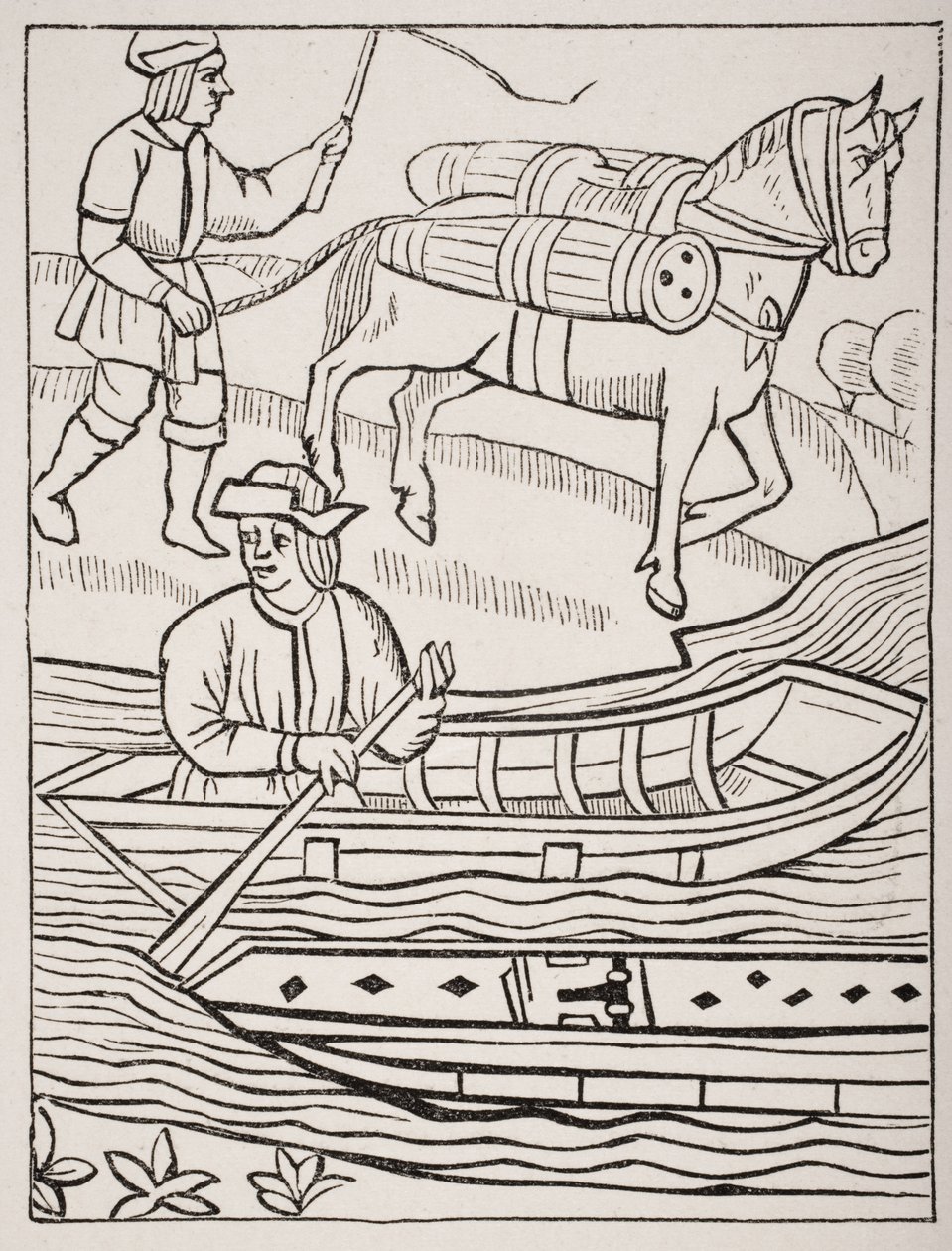 Transporte de pescado por agua y por tierra, después de un grabado en los Estatutos Reales de la Provostía de los Comerciantes, 1528, de 