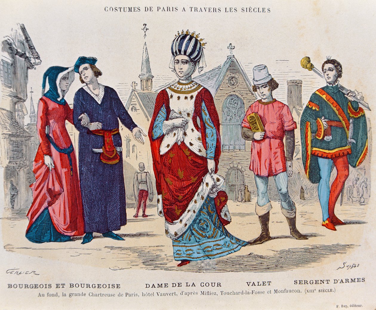 Trajes de corte en Francia durante el siglo XIII, ilustración de 