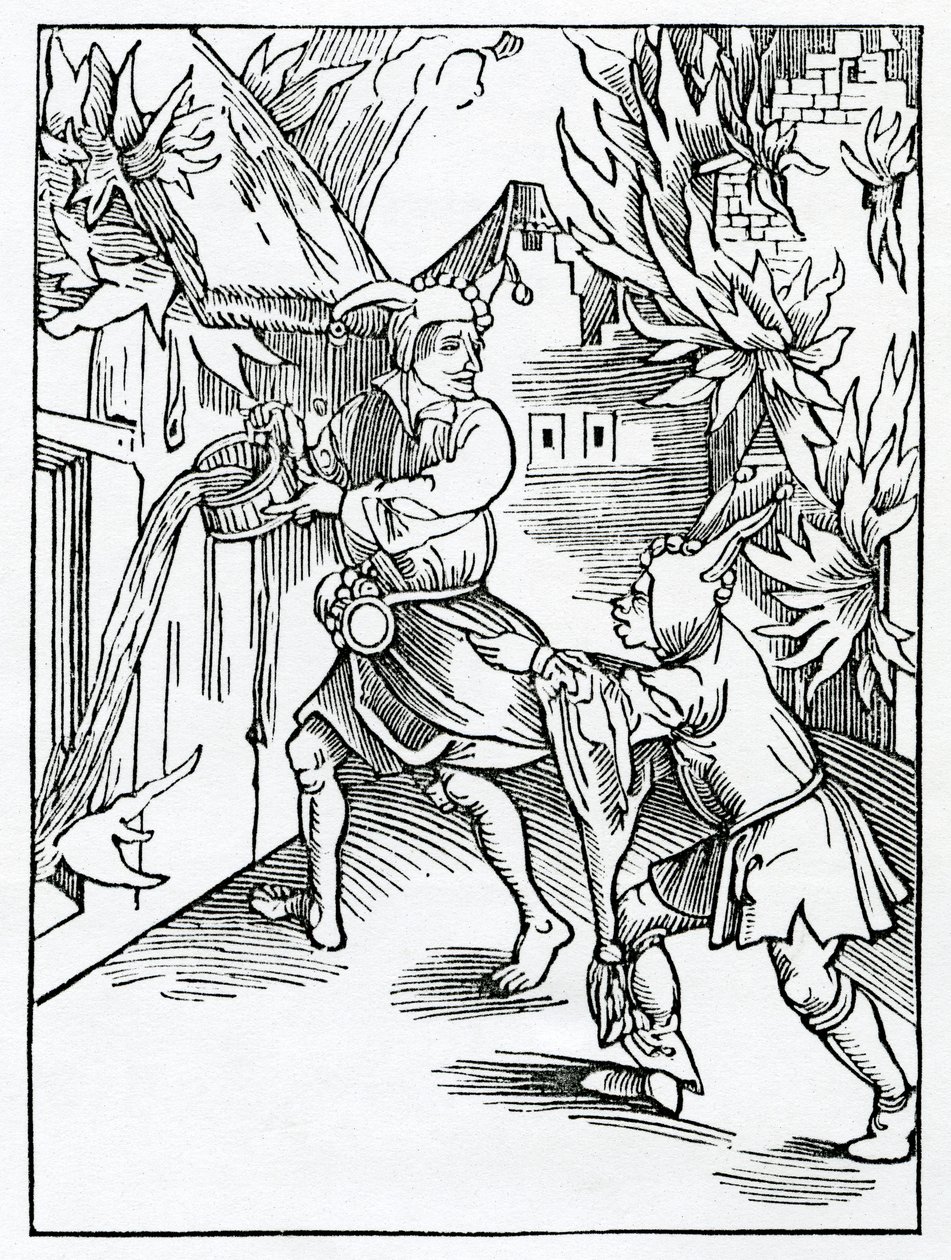 De los tontos que se olvidan de sí mismos y hacen los negocios de otro hombre dejando los suyos sin hacer, ilustración de la traducción al inglés de Alexander Barclay de 