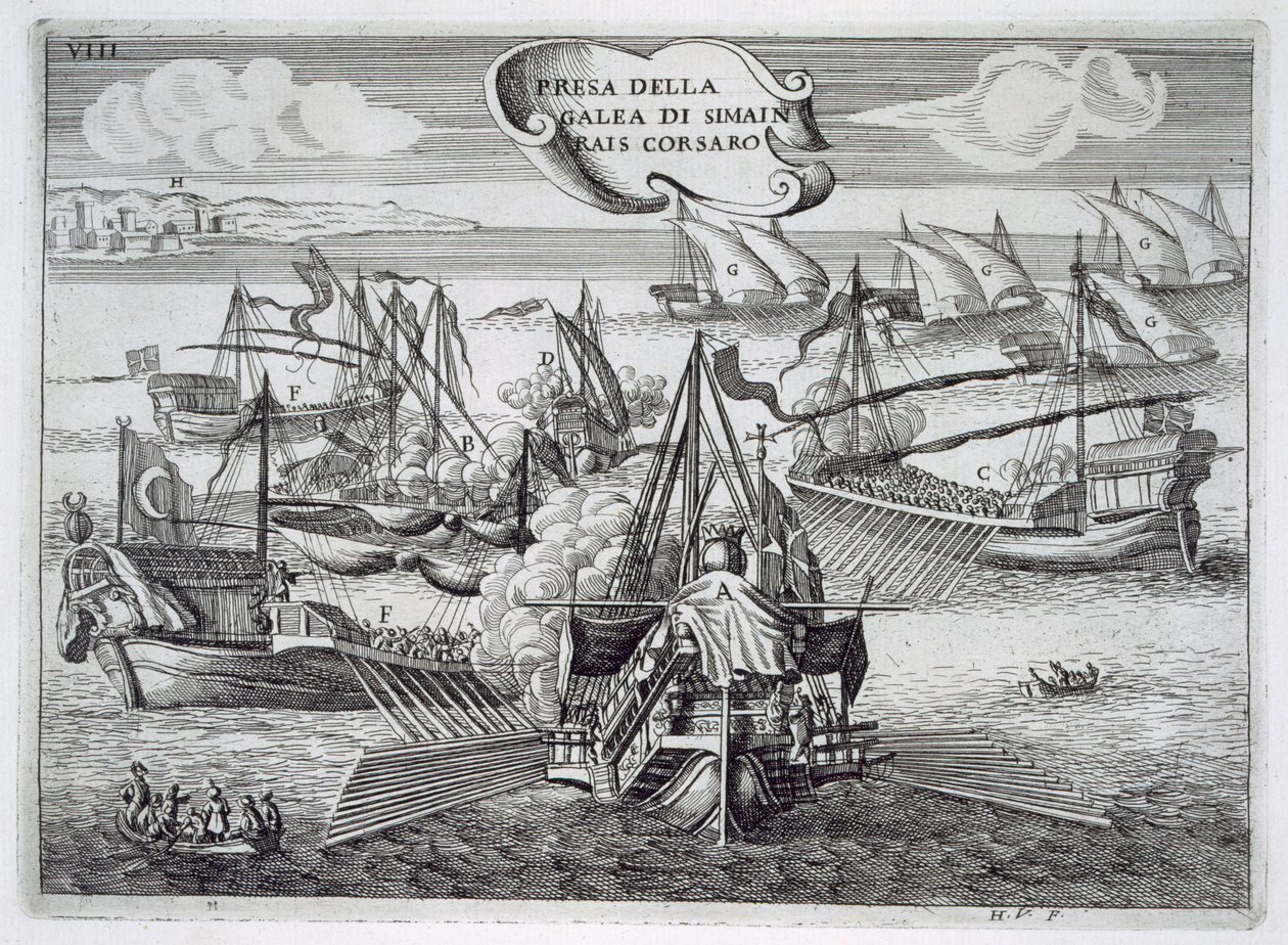 Captura de la Galeaza de Simeón Rais, corsario, ilustración de 