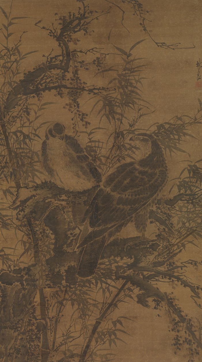 Dos halcones en un matorral de Lin Liang