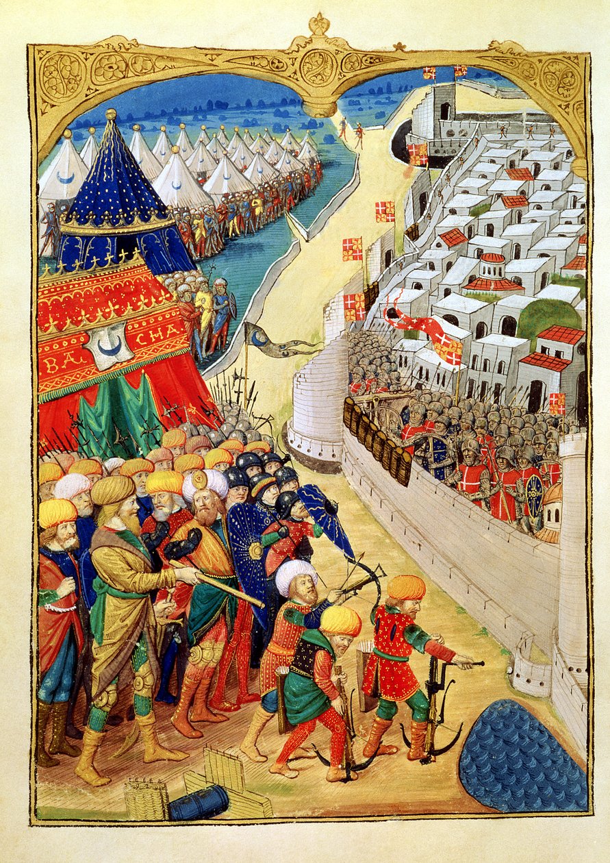 Las fuerzas turcas preparándose para la batalla fuera de los muros de Rodas en 1480, de 