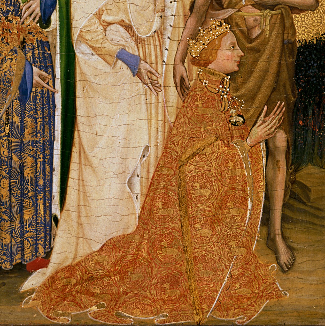 Ricardo II presentado a la Virgen y el Niño por su santo patrón Juan el Bautista y los santos Eduardo y Edmundo (detalle) de Master of the Wilton Diptych